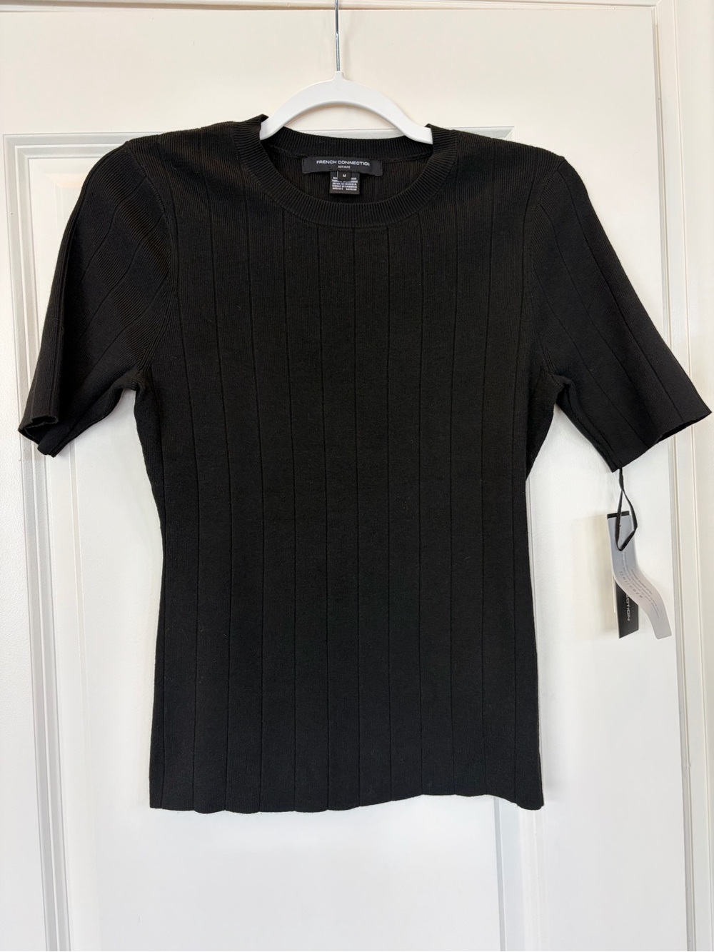 French Connection Black Ribbed Short Sleeve Crew Top